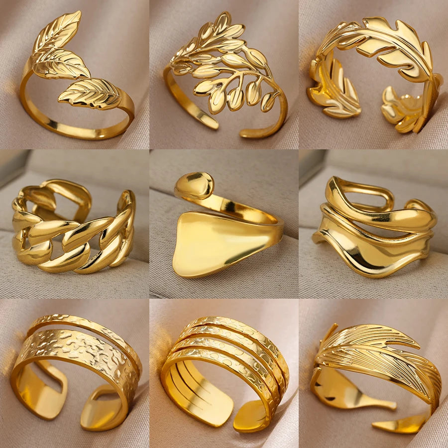 Stainless Steel Rings for Women Gold Color Hollow Out Wide Open Finger Ring 2023 Trend Luxury Aesthetic Jewelry anillos mujer